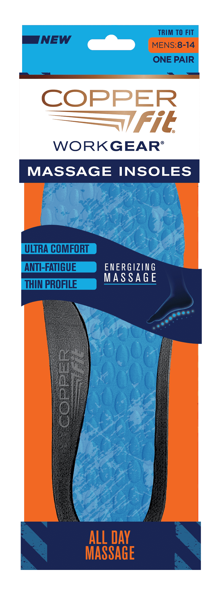 Copper Fit Work Gear Massage Foam Insoles, Ultra Comfort, AntiFatigue