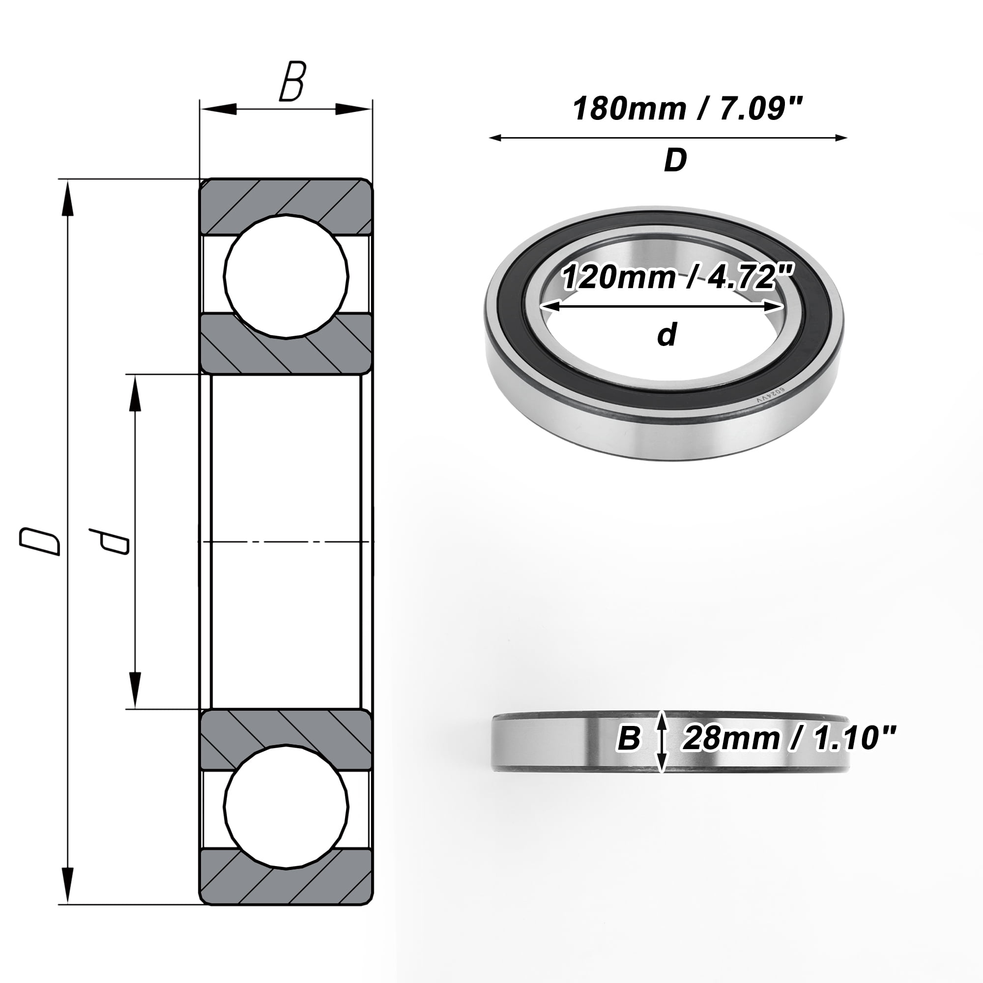 Unique Bargains 6024VV Deep Groove Ball Bearings 120x180x28mm 1 Pc Lubricated Bearings Scooter Skateboard Wheel