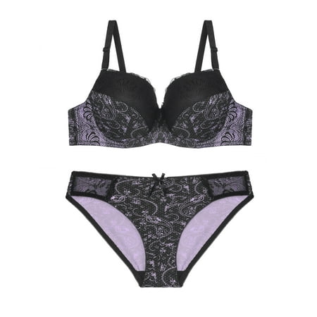 Unique Bargains Women s Plus Size 2 Pieces Push-Up Underwire Comfort Bra and Brief Set