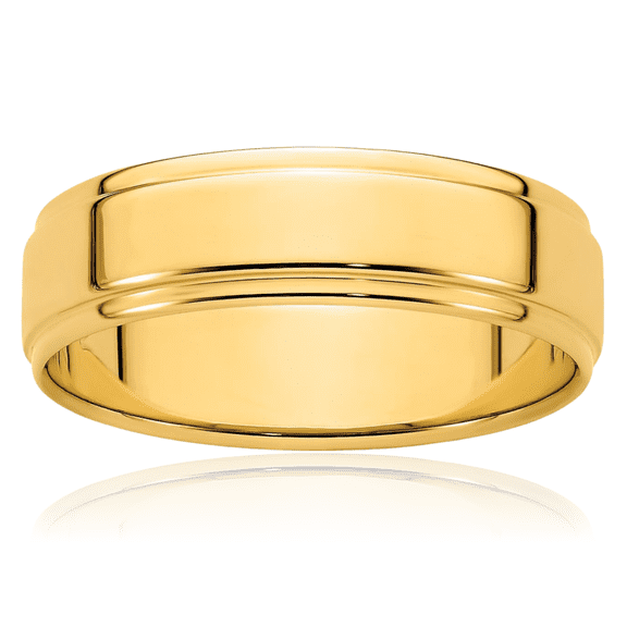 14K Solid Yellow Gold 6mm Step Edge Plain Classic Wedding Band Ring