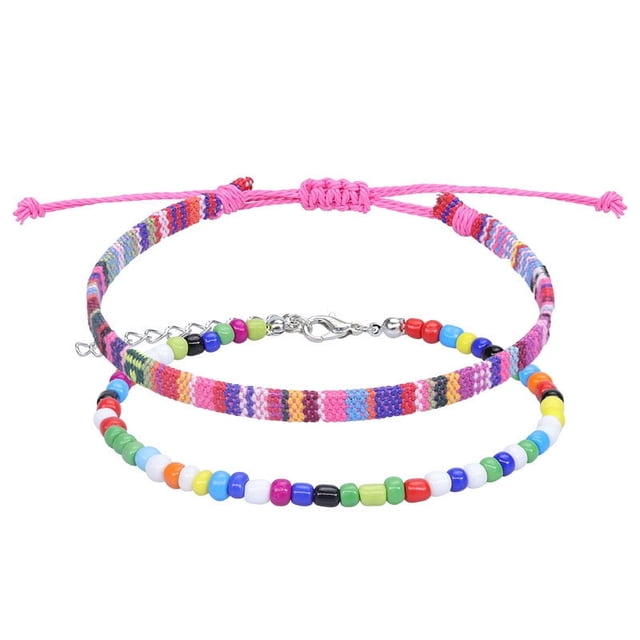 Tobillera de color retro tejida a mano, pulsera ajustable, cadena de playa unisex
