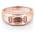 thumbnail image 2 of Gem Stone King Men's 18K Rose Gold Plated Silver Red Tiger Eye and White Created Sapphire Ring (1.41 Cttw, Gemstone Birthstone, Oval 8X6MM,, Size 8), 2 of 3