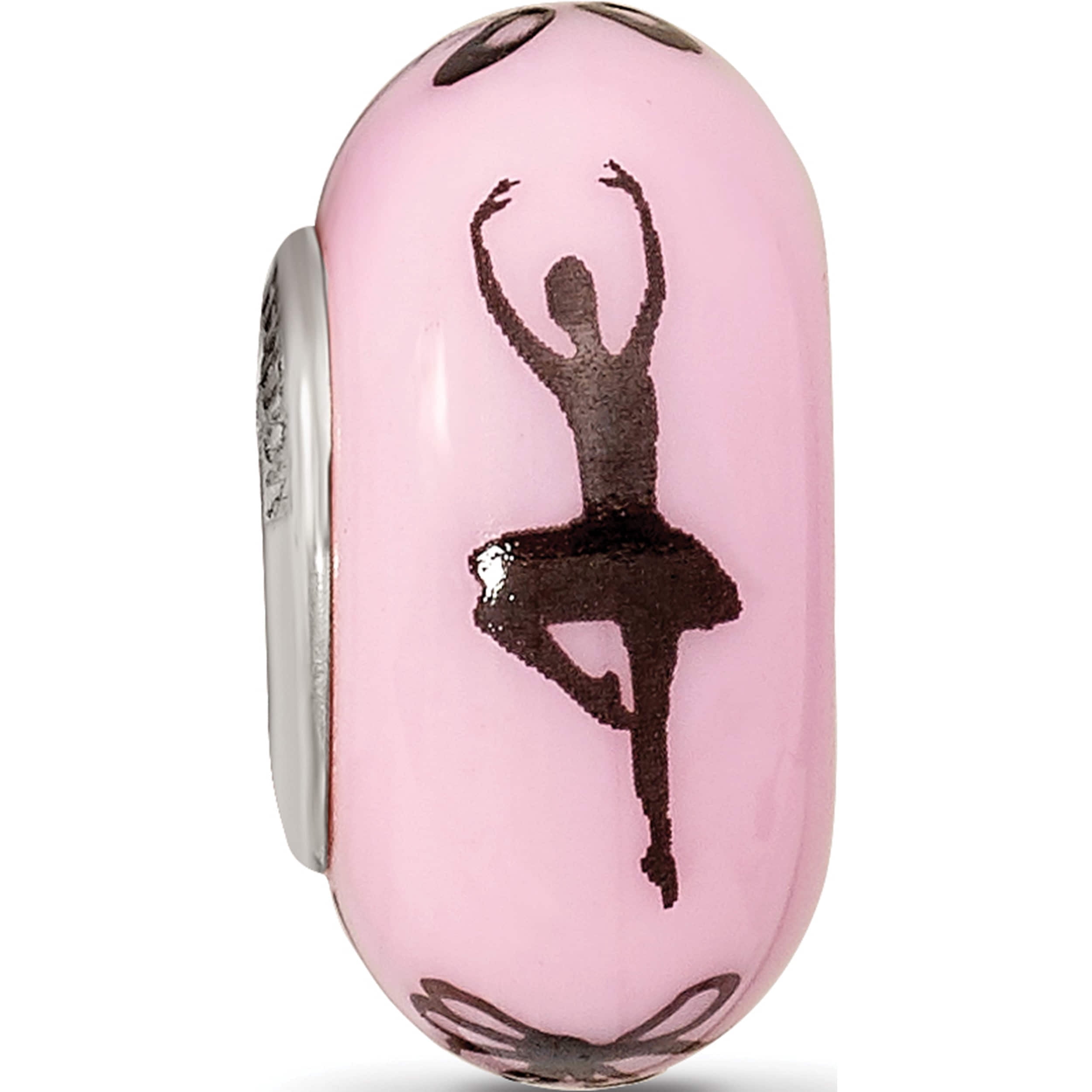 Sterling Silver Ster.Silver Reflections Pink Hand Painted Ballerina Fenton Glass Bead Made In United States qrs3627