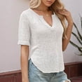 thumbnail image 5 of Zwiiyzr Women's T-Shirt Loose Solid Color V-Neck Short Sleeved Blouse White (L), 5 of 6