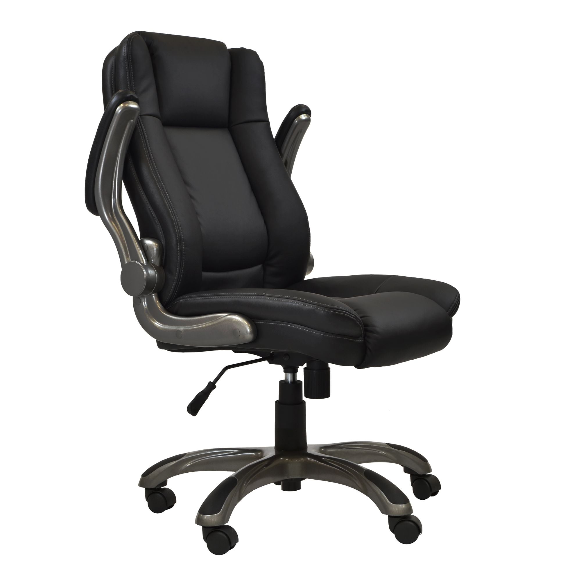 Techni Mobili Ergonomic Faux Leather Office Chair – Ultra-Padded Executive Desk Chair with Flip-Up Armrests, Height Adjustable, Tilt Control, and Smooth-Rolling Wheels, Black