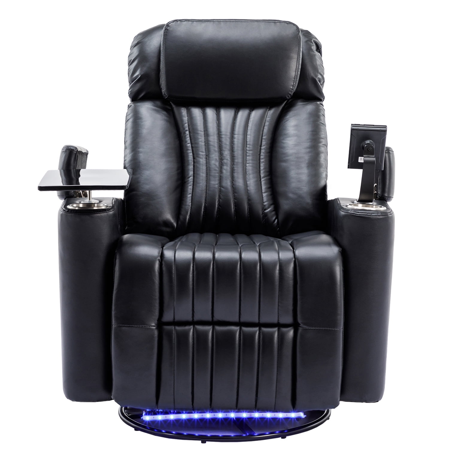 Kadyn 270° Power Swivel Rocker Recliner, PU Leather Recliner Chair with LED Light Strip, Cup Holder and 360° Swivel Tray Table, Modern Power Swivel Recliner with Cell Phone Holder, Black Kadyn 270° Power Swivel Rocker Recliner, PU Leather Recliner Chair with LED Light Strip, Cup Holder and 360° Swivel Tray Table, Modern Power Swivel Recliner with Cell Phone Holder, Black