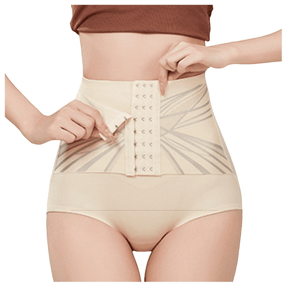Fulorrnie High Waisted Compression Panties Adjustable Hook Eye Closure Shapewear Briefs Tummy Control Seamless Women's Underwear Abdominal Support, Beige, L