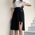 thumbnail image 4 of Falda irregular de corte A de longitud media con cadera negra para mujer, estilo veraniego de talla grande para piernas grandes y cinturas gruesas, 4 of 5