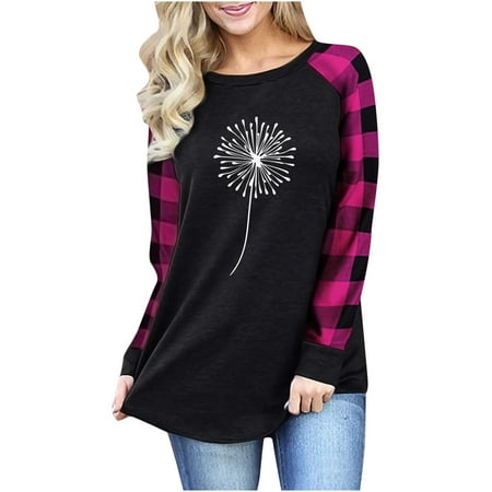 

Western Shirts for Women Casual Printed Plaid Stitching Full Sleeve Blouse Tops O-Neck Maternity Oversized Shirt