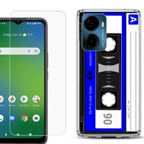 For AT&T Propel 2 5G Phone Case Cover, Shockproof Bumper Hybrid Case with Tempered Glass Screen Protector, by OneToughShield - Cassette Blue