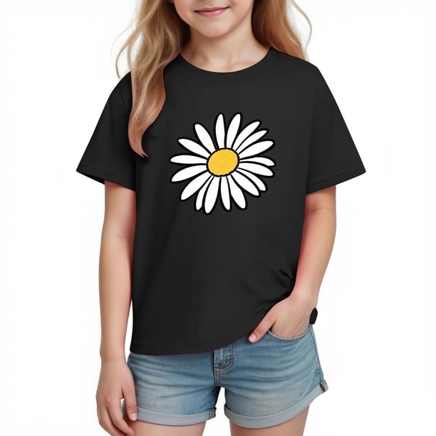 Blusas y camisas de manga corta con cuello redondo para niños y niñas, camisetas gráficas de manga corta, blusas con estampados bonitos para la temporada escolar.