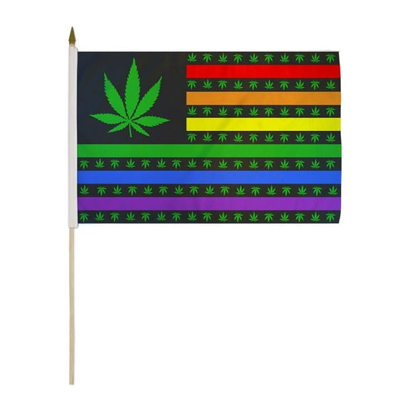 Marijuana USA (Rainbow) 12x18in Stick Flag