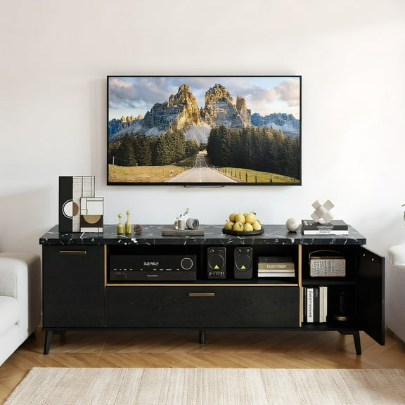 Resenkos Entertainment TV Stand,Entertainment Center63 Inch TV Stand with Flip Door Cabinet for TVs up to 75 Inch-Black