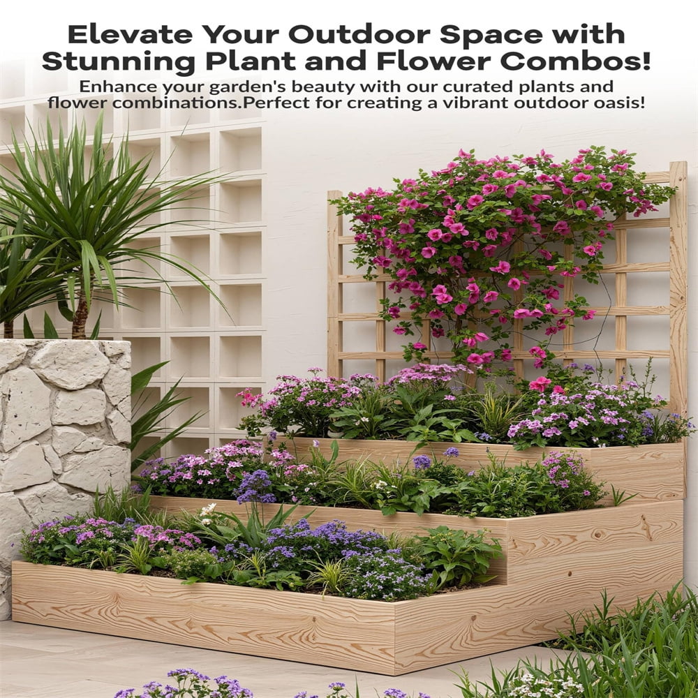 3-Tier Vertical Cedar Planter Box with Trellis - Raised Garden Bed for Climbing Plants, Vegetables & Herbs, Open Base Drainage Design, Ideal for Patios, Decks & Yards