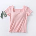 thumbnail image 3 of Fanxing Built in Bra Tops for Women 2025 Casual Solid Built in Bras Tops Casual Short Sleeve Workout Gym Shirts Pink,L, 3 of 8