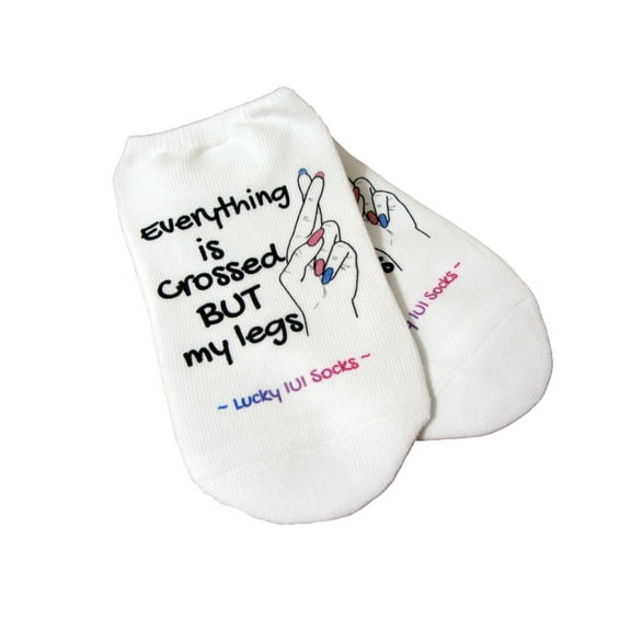 IVF Lucky socks, Everything is crossed but my legs Lucky IUI Socks, Fingers crossed, Womens Medium No Show White