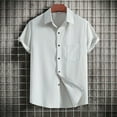 thumbnail image 4 of Huresd Mens Button Down Short Sleeve Shirt Cotton Linen Wrinkle Free Solid Color Dress Shirts Casual Shirts Pocket Light Gray 3XL, 4 of 4