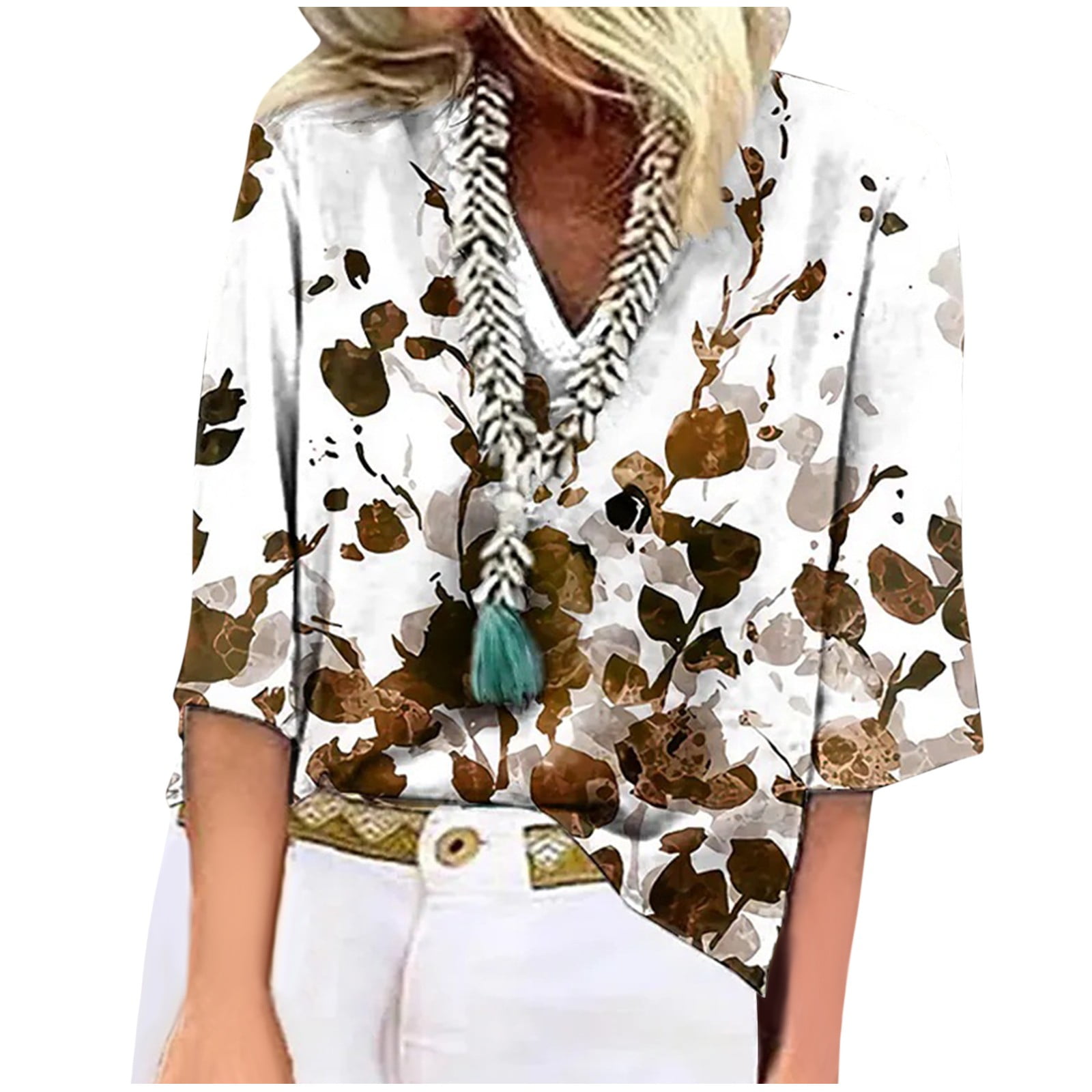 Ovticza Womens Dress Tops for Older Women Floral Elbow Length Tshirt