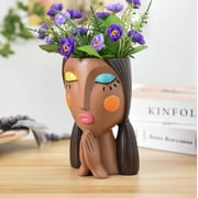 Quoowiit Resin Head Planter, 7 with Drainage Holes, Face Flower Pot for Indoor and Outdoor Plants