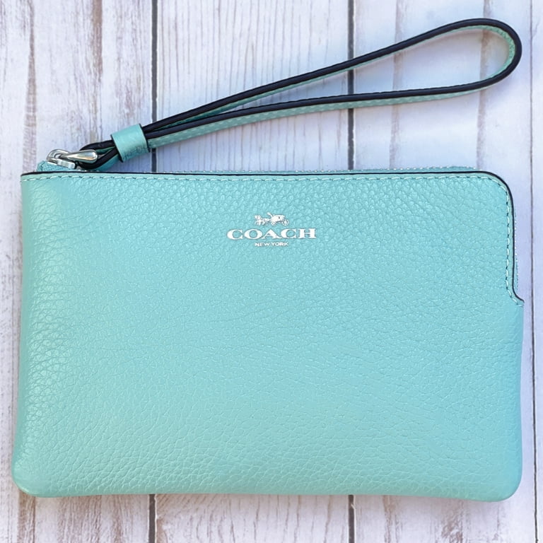 Coach Women s Small Pebbled Leather Corner Zip Wristlet Faded Blue Walmart