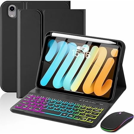 7-Color Backlit Keyboard Case, Black for iPad Mini 6/7