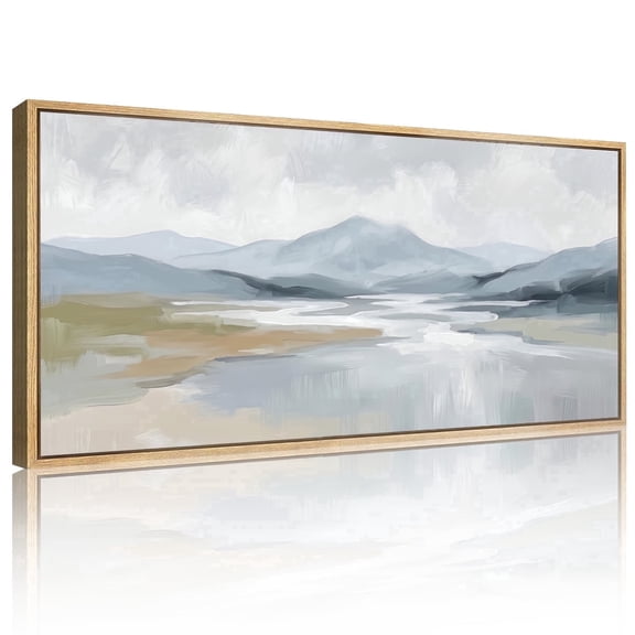 CHDITB Abstract Wall Art Blue and Green Landscape Wall Decor Framed Minimalist Art Print Modern Mountain Canvas Artwork for Living Room Bedroom Office 20x40 Inch