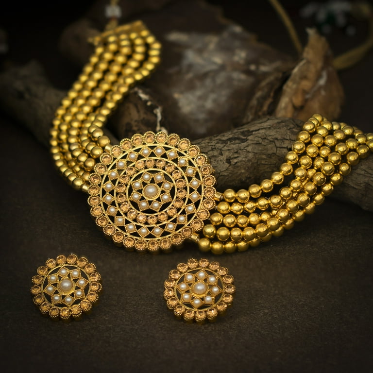 Sukkhi Traditional Gold Plated Choker Necklace Set for Women