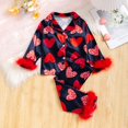 thumbnail image 2 of Otqutp Toddler Baby Girl Fashion Satin Pajamas Set Feather Print Button Down Sleep Shirt Top Pants Bottoms Sleepwear Loungewear Set(2-Black,4-5 Years), 2 of 9