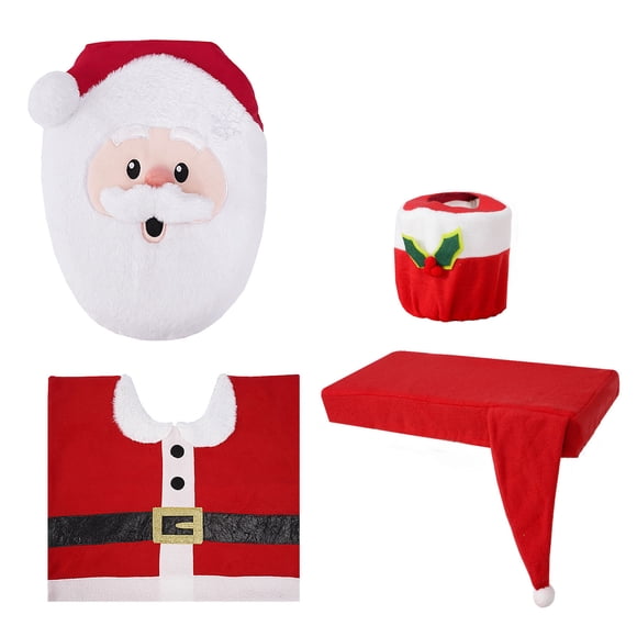 Methold Juego de cuatro piezas de decoración navideña para inodoro con ambiente festivo de tela, suave y cómodo. Juegos de accesorios de baño tipo+2