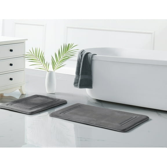 Truly Calm Antimicrobial 2 Piece Memory Foam Grey Polyester 2-Piece 20x32 Mat Set, solid themed, for Men and Women, OEKO-TEX Certified Confidence