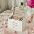 thumbnail image 6 of 4-Layer Jewelry Organizer with Glass Lid, 3 Drawers, Modern Design, Cloud White, 6 of 7