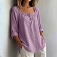thumbnail image 2 of VBVC Women's Cotton Linen Square Neck Tunic Tops , Casual Long Sleeve Shirts For Women , Ladies' Lightweight Blouses with Pockets,Purple,S-2XL, 2 of 8