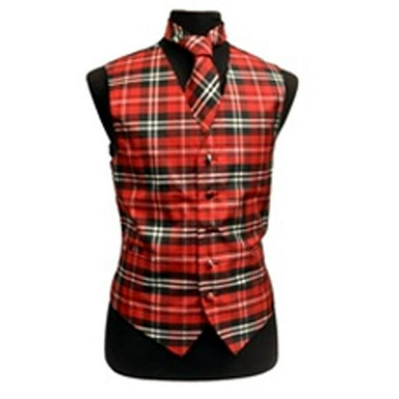 Mens Slim Fit Polyester Plaid White/Red and Black Vest Fashion Set - Men's Neck Ties - Mens Dress Tie - Trendy Mens Ties