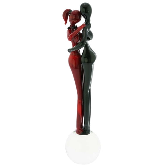 GlassOfVenice Murano Glass Medium Lovers Statue - Red and Black