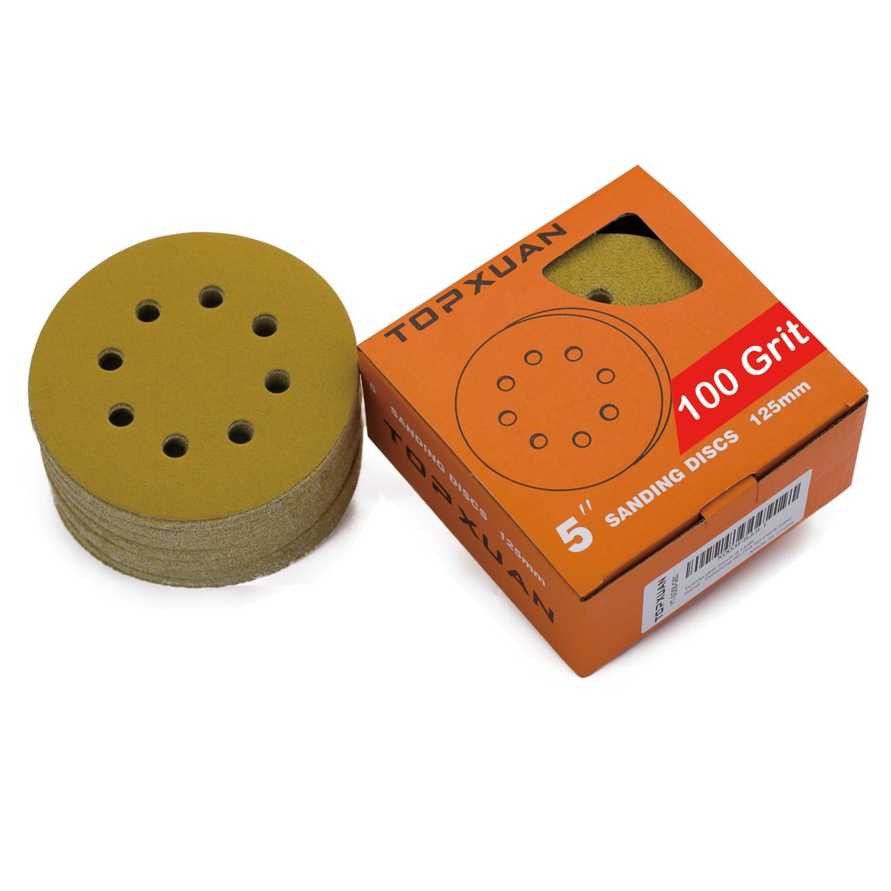 B BRESUCNY 5-Inch 8-Hole Sanding Discs – 100-Pack 180 Grit Hook & Loop Aluminum Oxide Sandpaper For Orbital Sanders