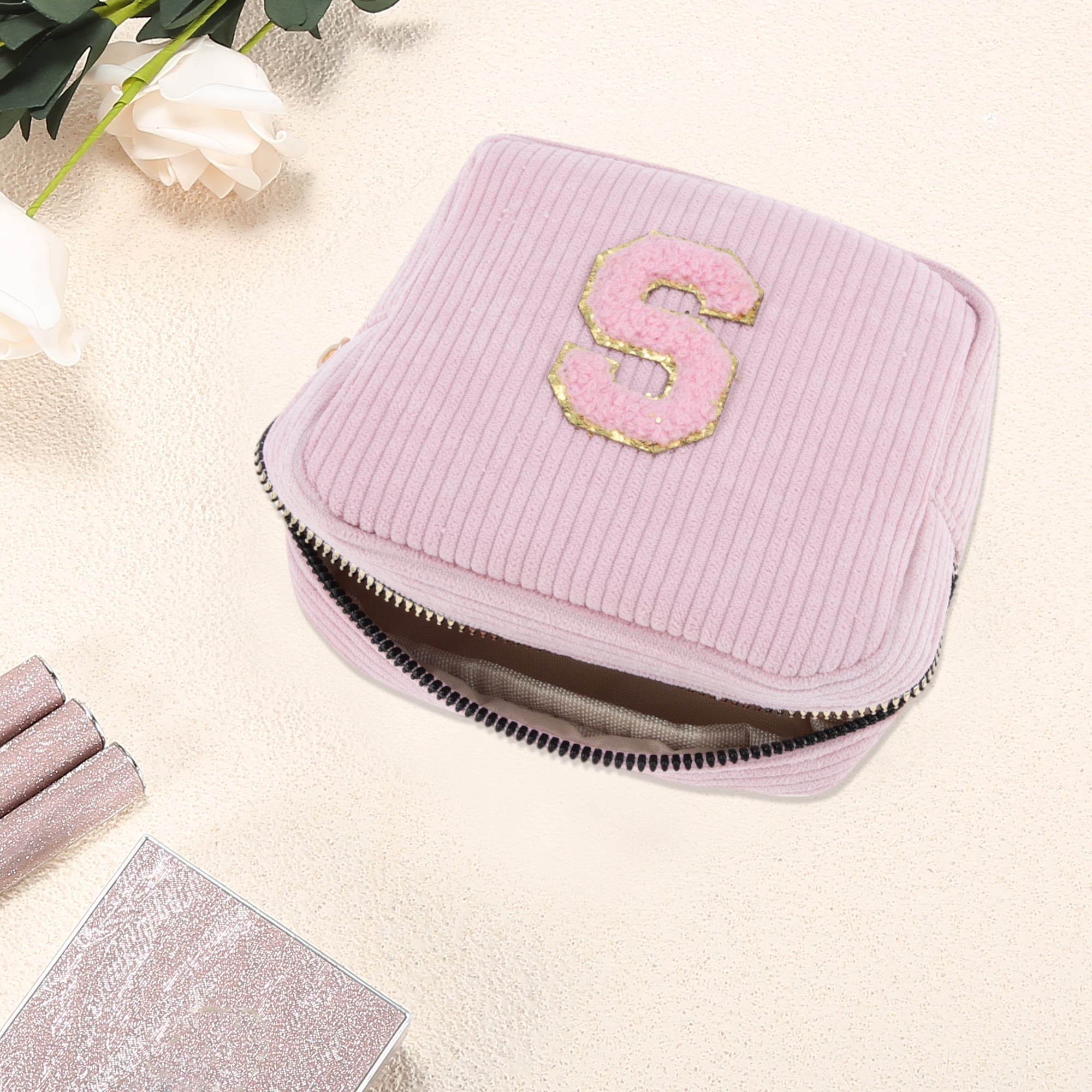 Unique Bargains 1 Pc Letter S Pattern Makeup Bag for Travel and Everyday Use Pink