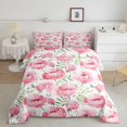 thumbnail image 2 of Feelyou Flower Floral Women Bedding Comforter Set, Green Leaf Plant Twin Comforter Sets, Pink Ink Watercolor Reversible Bedding Set, Breathable Home Decor, 2pcs, 2 of 8