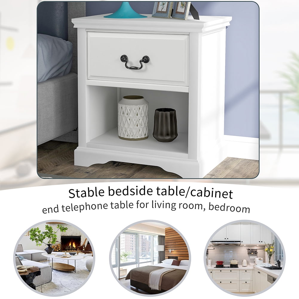Lowestbest Modern Solid Wood Bedside Table, Living Room Side Table Coffee Table with 1 Drawer, White Lowestbest Modern Solid Wood Bedside Table, Living Room Side Table Coffee Table with 1 Drawer, White