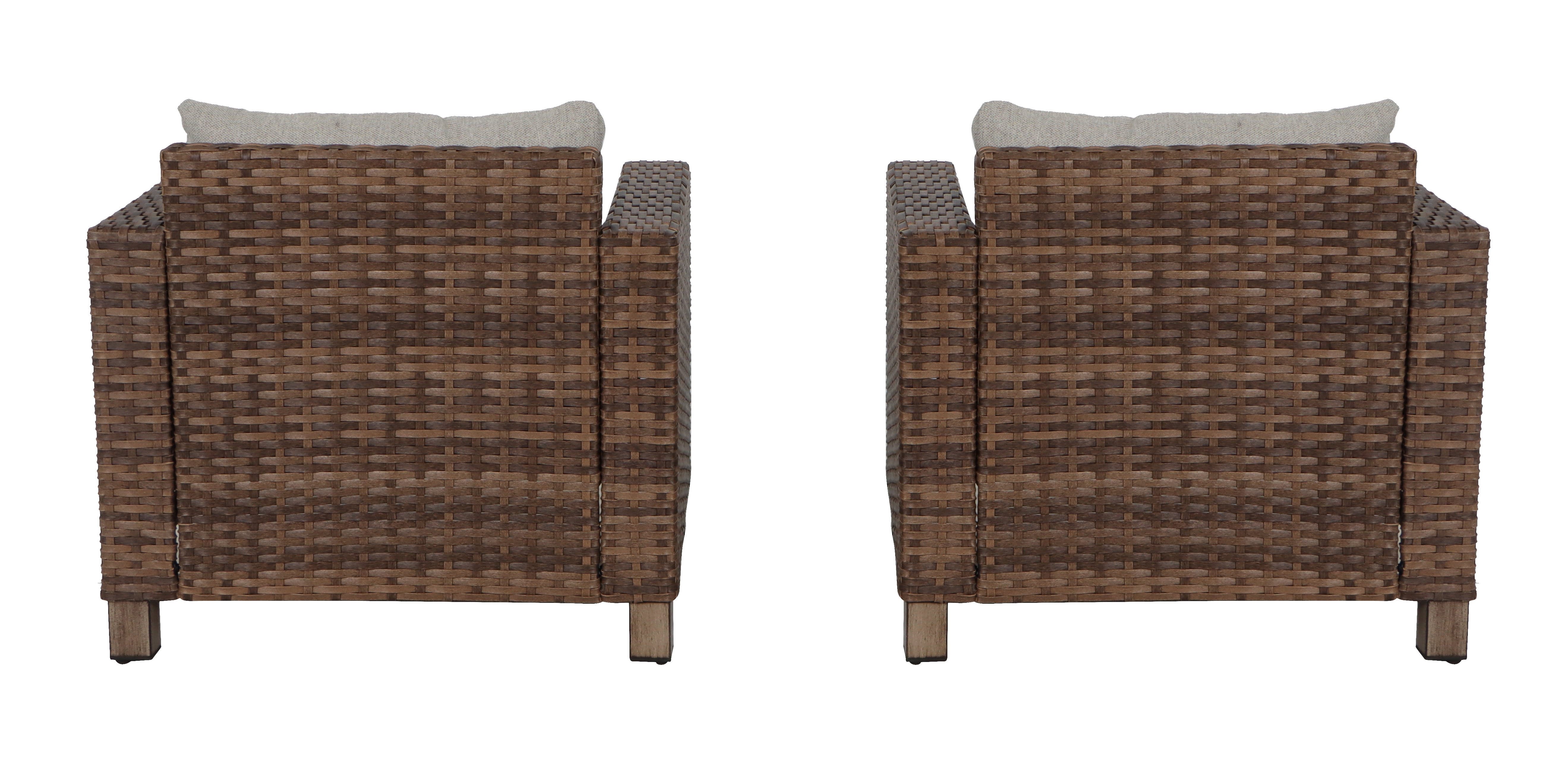 Better Homes & Gardens Brookbury Outdoor 2pk Club Chairs, Brown Wicker, Beige Cushion