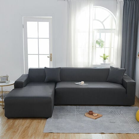Waterproof Sofa Cover L Shaped Couch Cover Comfortable Stretch Fabric Black 145x185