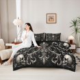 thumbnail image 4 of Castle Fairy Luxury Baroque Skull 7-Piece Twin Bedding,Ornate Chain Peony Frame Graphic Bedding Comforter Set,Silver Black,Black Reversible, 4 of 7