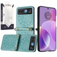 thumbnail image 3 of For Motorola Razr 2023 METKASE Embossed Floral Design Case Cover with Strap in Slide-Out Package - Teal, 3 of 3