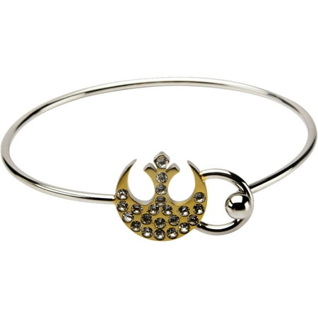 Disney Star Wars Women's Stainless Steel Gold IP Rebel Symbol Bangle Bracelet with Clear Gem, 7.5