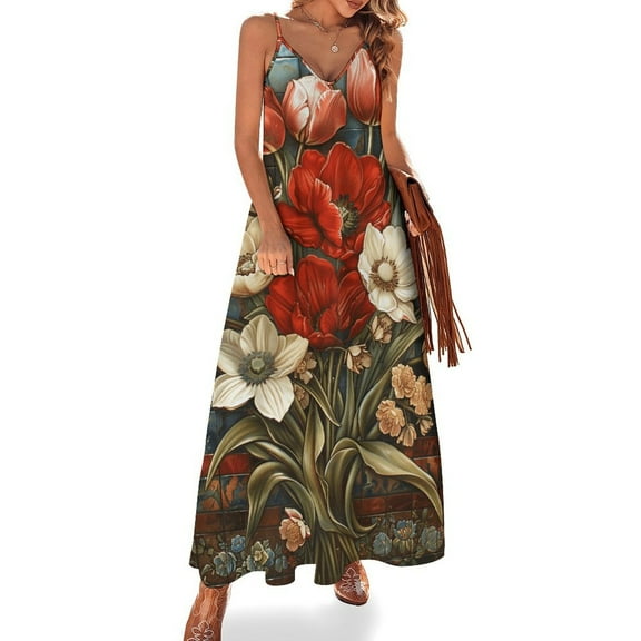 Boho Vintage Floral Sleeveless Dress for Women Clothing Female Women's Summer Skirt