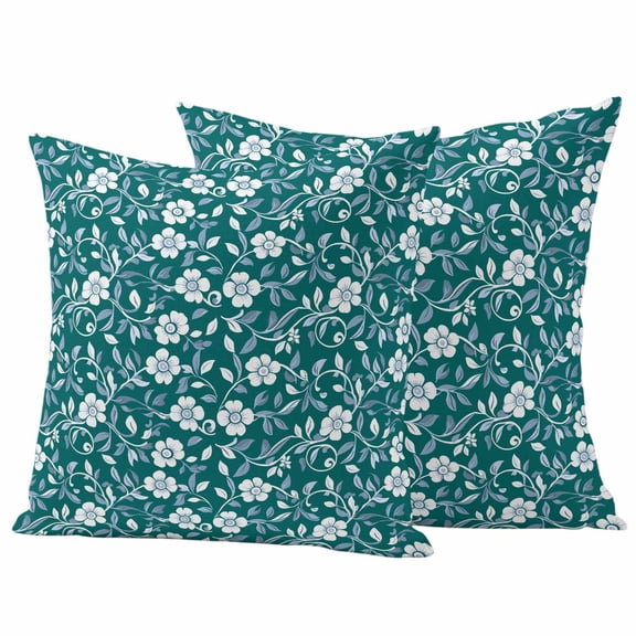 Green White Floral Outdoor Waterproof Pillow Covers, Farmhouse Retro Botanical Leaves Decorative Square Throw Pillowcase Sofa Cushion Sham for Patio/Couch/Chair, 18"x18" 2 Pack