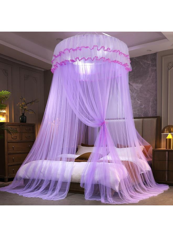 Elegant Bed Canopy Net Polyester Purple 1.5*2m，Luxurious Bed Canopy for Girls & Adults, Round Dome Lace Princess Canopies Netting