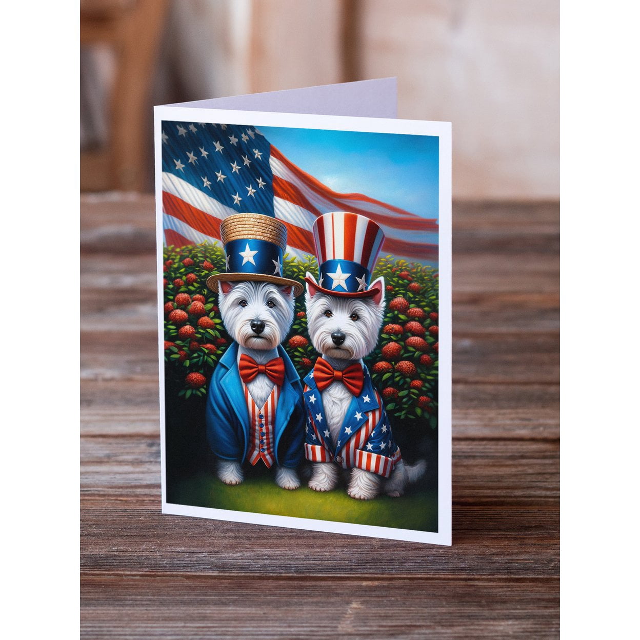 All American Westie Greeting Cards Pack of 8 7 in x 5 in