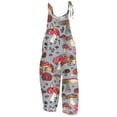 thumbnail image 3 of QATAINLAV Dressy Jumpsuits for Women, Linen Wide Leg One Piece Pants Summer Sleeveless Strap Overalls Mushroom Print Hippie Romper with Pockets Back to School Sales Gray M, 3 of 8