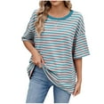 thumbnail image 2 of BVOFAR T-Shirts Rayés Oversize pour Femmes Été Décontracté Color Block Tendance Manches Mi-Longues Col Rond Tunique Tops 2025, 2 of 8