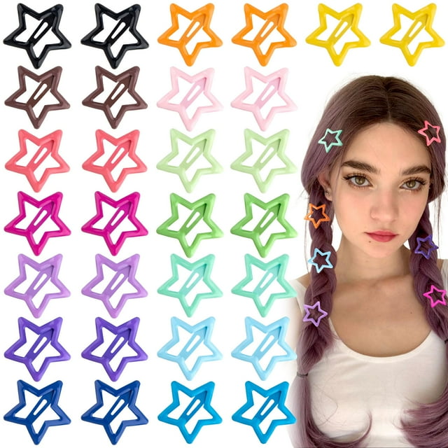 Joez Wonderful 30 pinzas para el pelo de estrella multicolor de 3 cm, pinzas de metal para el pelo, lindas pinzas de estrella, pasadores para el pelo, antideslizantes, accesorios para el pelo de estre